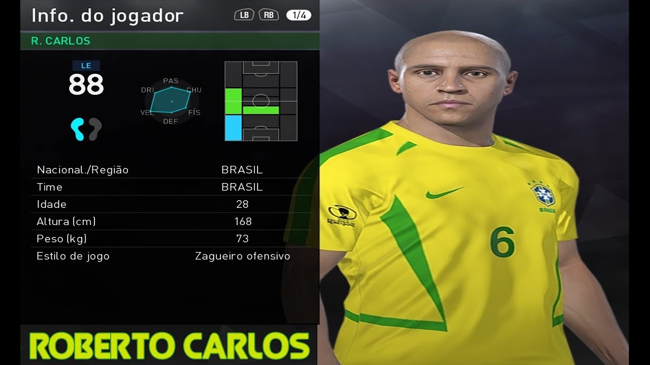 PES 2018 - ROBERTO CARLOS - OFICIAL FACE KONAMI - DLC 3.0 - LEGEND