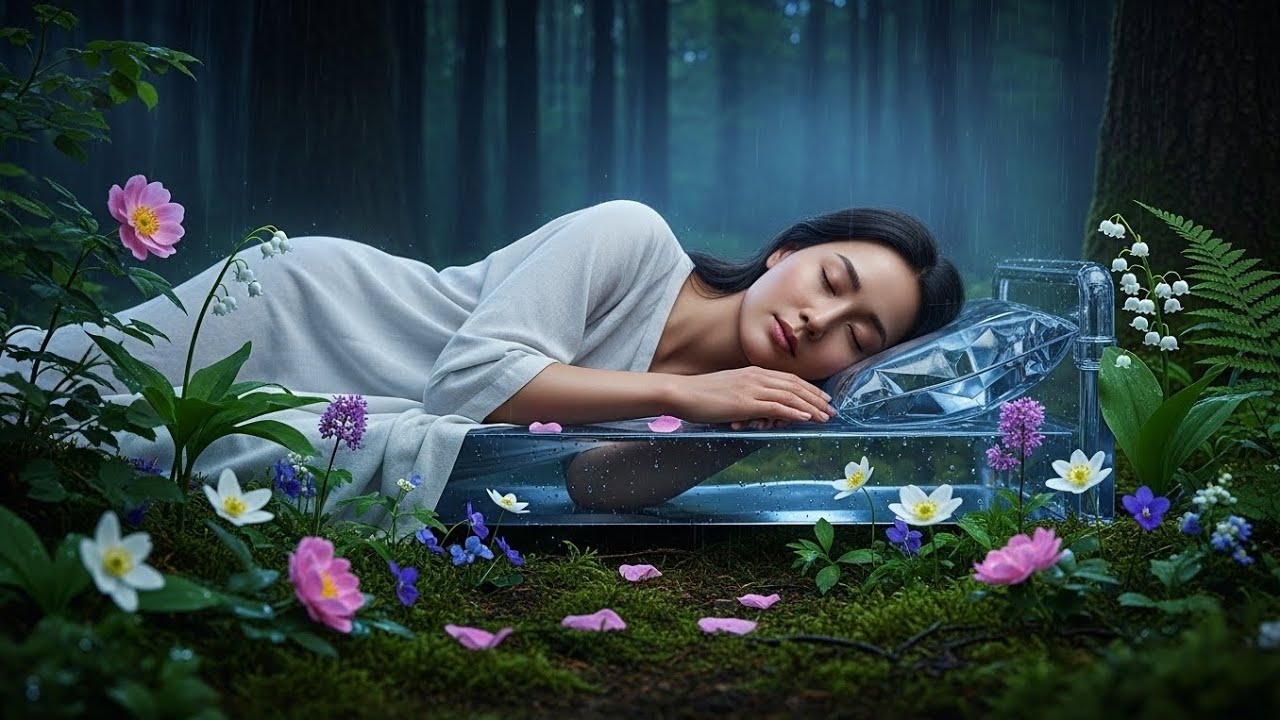 Sleeping peacefully on a transparent crystal bed✨🍀#deepsleep#anime #rain#nature#asmr  #music#relax 