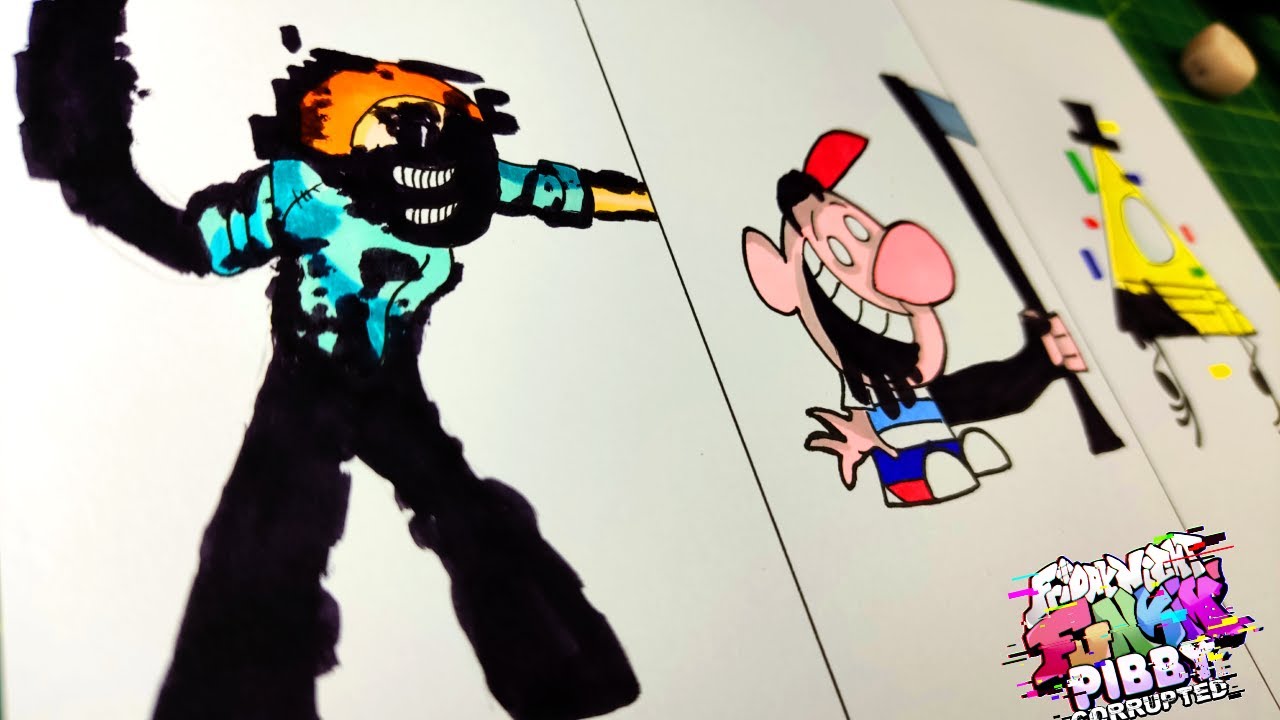 рисунок ПЯТНИЦА НОЧЬ FUNKIN PIBBY CORRUPT ( FAMILY GUY, BILL CIPHER, BILLY) РИСУНОК ПИББИ FNF