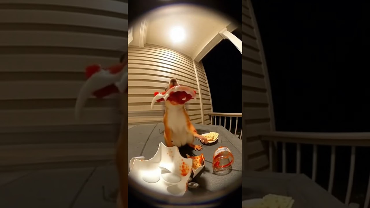 Squirrel Eats Snack with Tomato Sauce and Makes a Mess 🐿️🍅😱