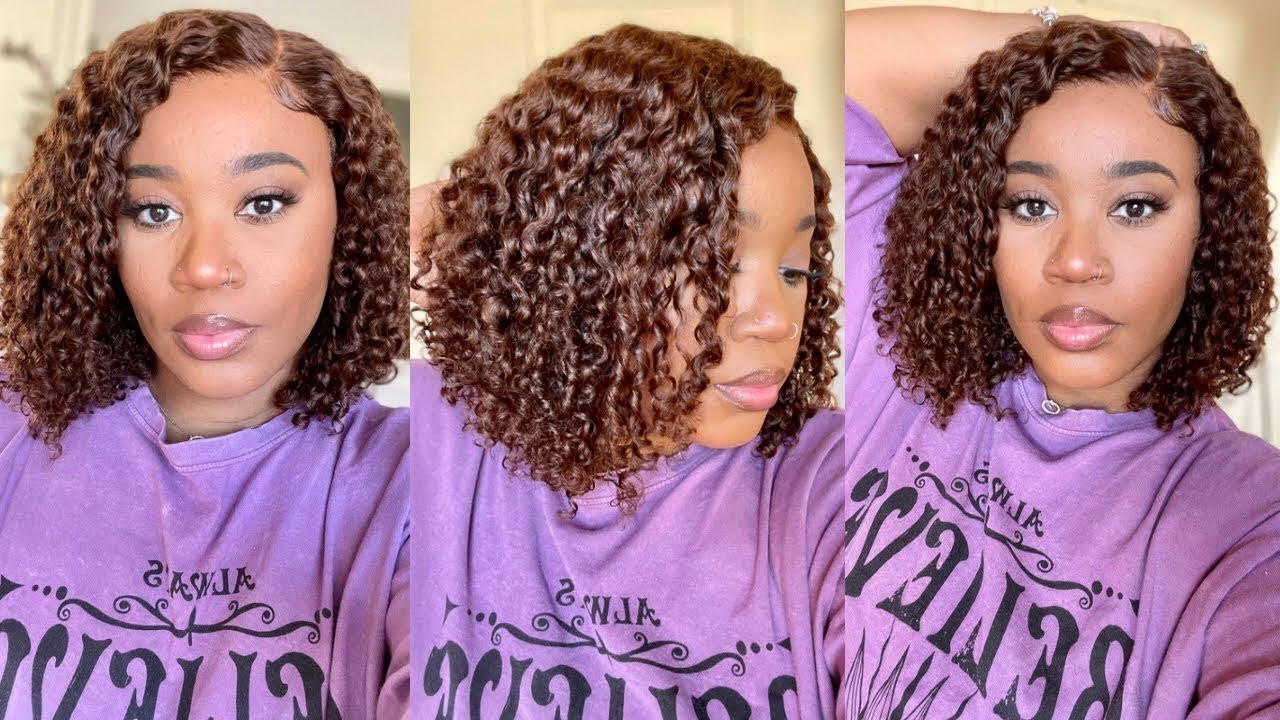 WOW😍⁣! Soft Bouncy Curls  Brown Short Curly Bob with Airy Hairline