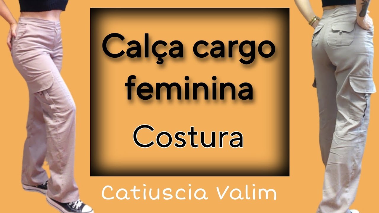 Calça cargo feminina costura