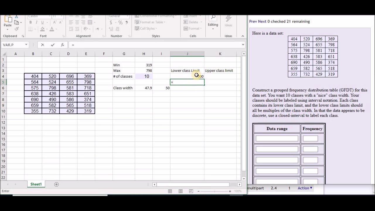 Grouped Frequency Distribution Table  GFDT Using Excel