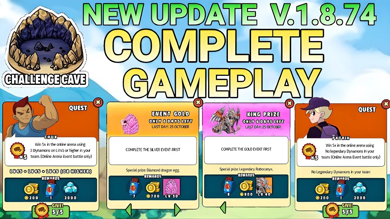 challenge cave new story complete gameplay || dynamons world new update V.1.8.74 full details