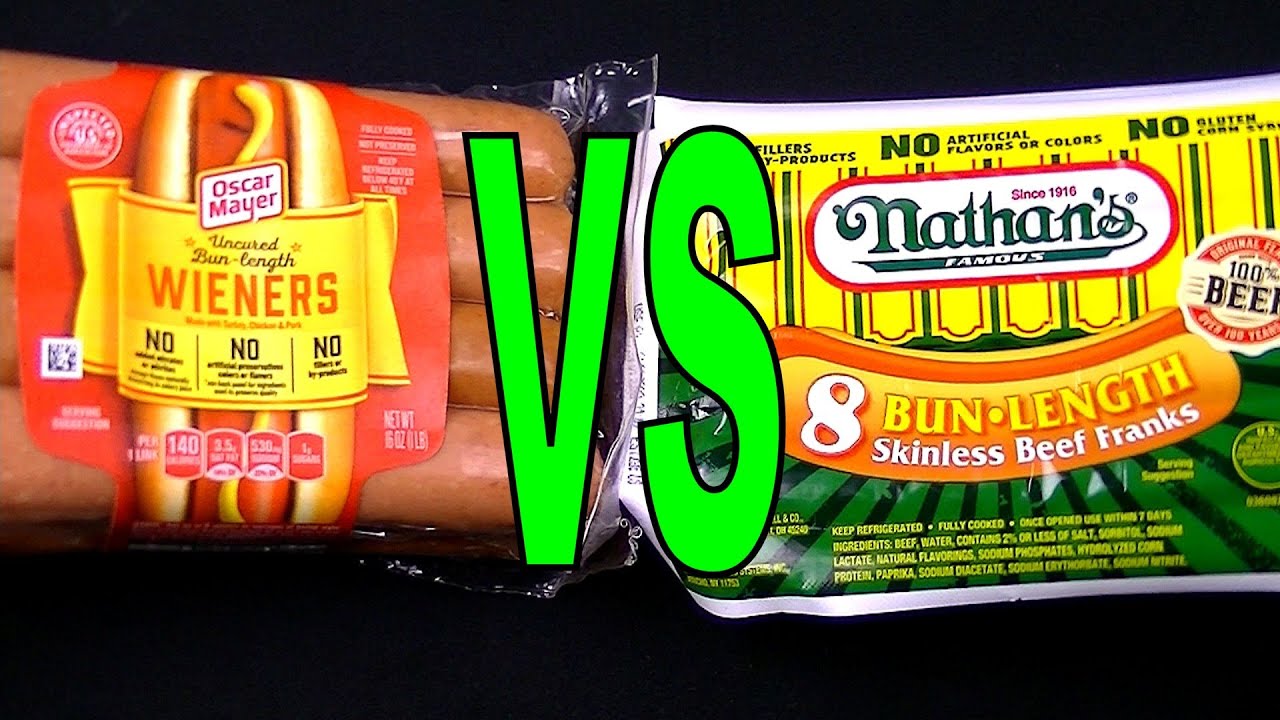 Oscar Mayer Wieners vs Nathan's Famous Skinless All Beef Franks FoodFights Reviews the Best Hot Dogs