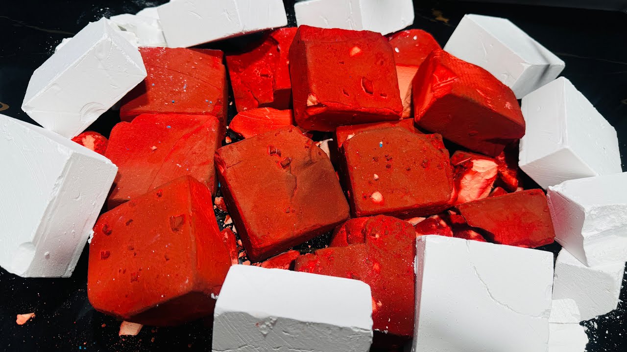 Fresh Red Crispy Dyed Chalk ASMR Crush With Plain | Oddly Satisfying ASMR 