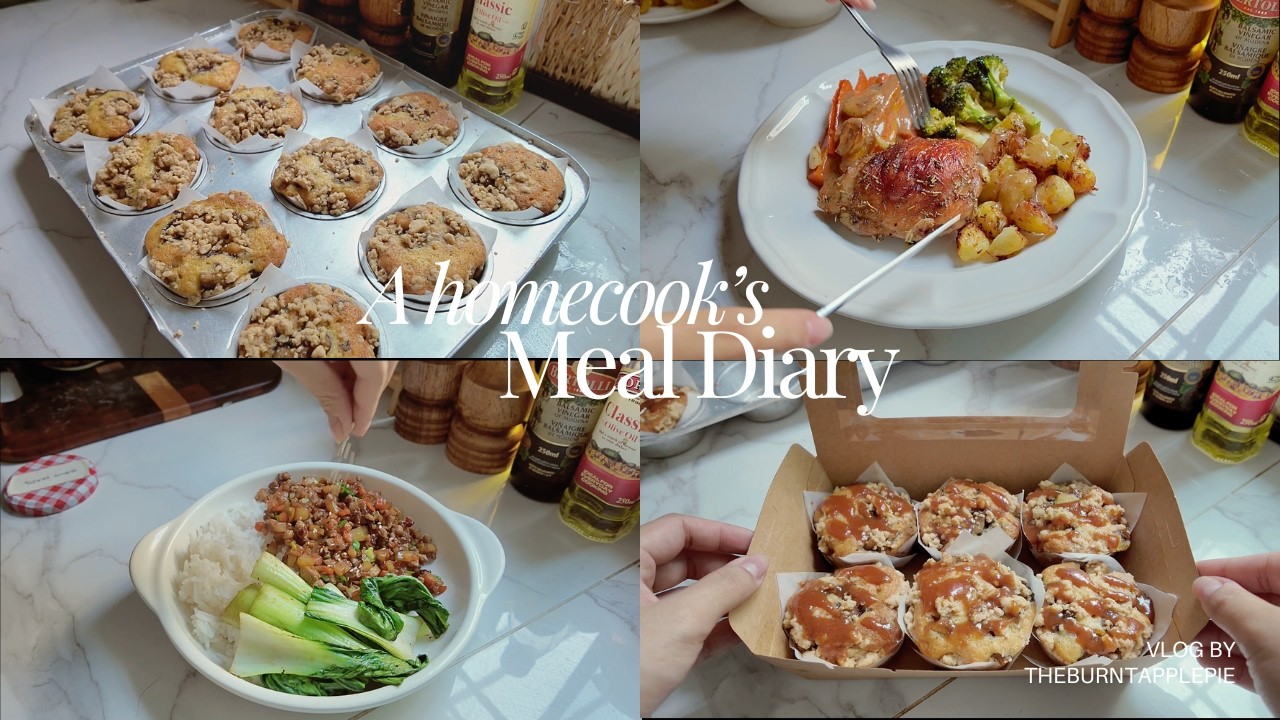 What I eat in a day 🍗🥦 comfort meal ideas, baking for my sanity, apple crumble muffins