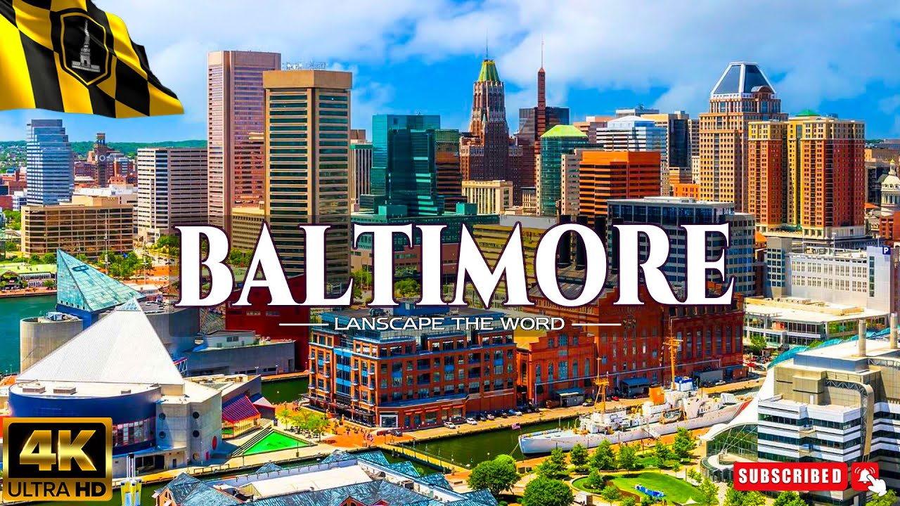 FLYING OVER BALTIMORE, MARYLAND 4K - Relaxing Music Along With Beautiful Nature Videos - 4K Video HD