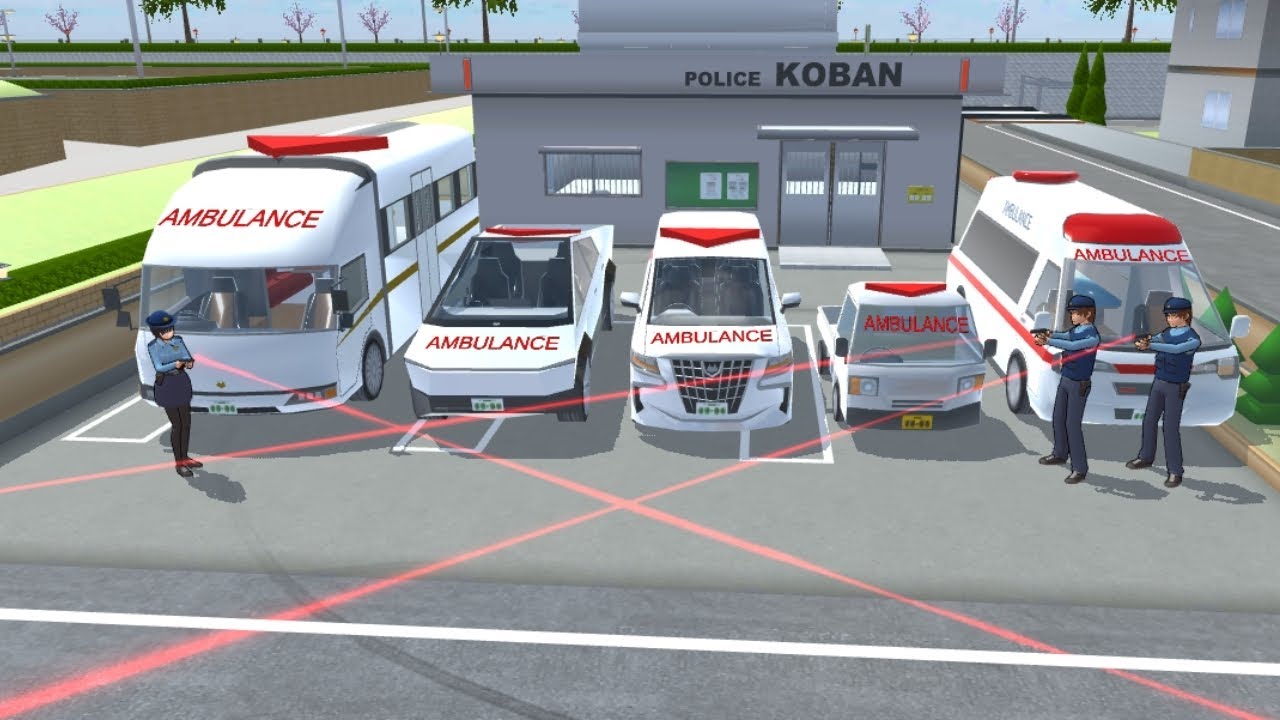 All Ambulance Cars Collection 🚑 at Police Koban Station ⛽🚉 Sakura School Simulator 