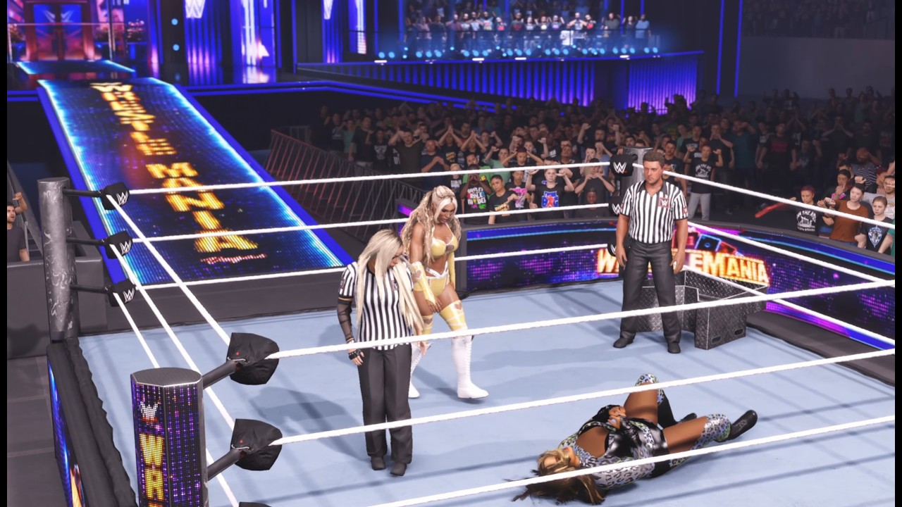 WWE 2K25 TIFFANY STRATTON VS NIA JAX VS SASHA BANKS SPECIAL REFEREE LIV MORGAN WRESTLEMANIA 41