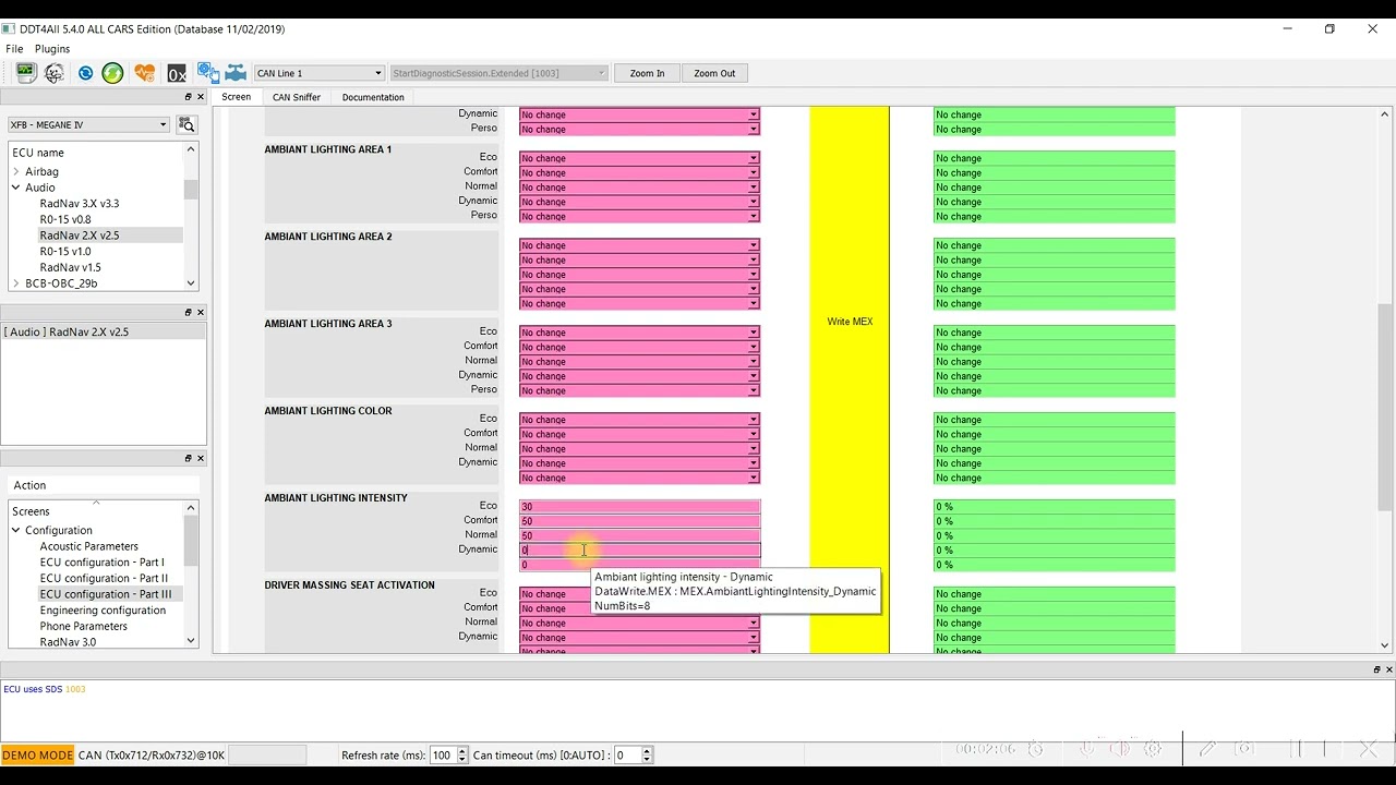 DDT4ALL Tutorial 16 - Change Ambient Light Brightness RENAULT MEGANE 4