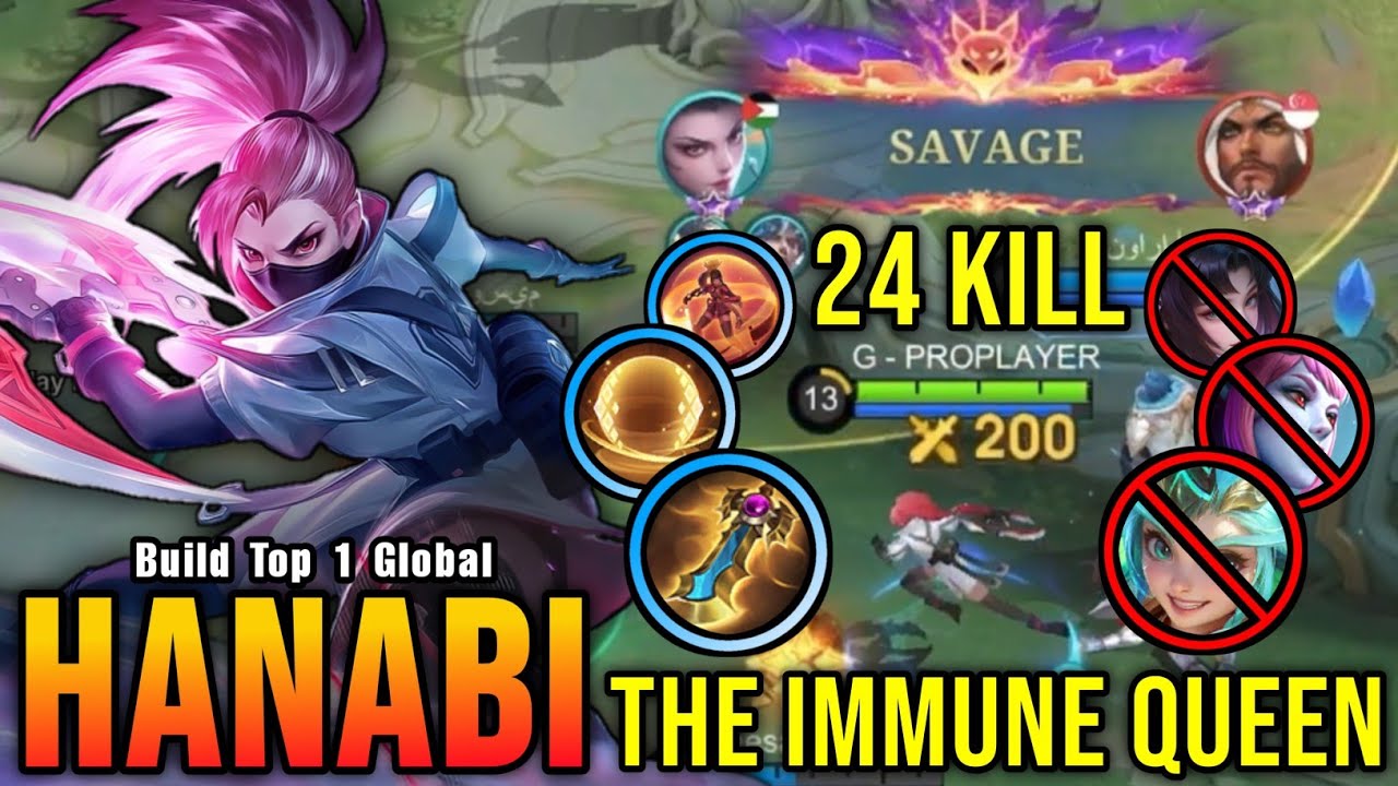 SAVAGE + 24 Kills!! Hanabi The Immune Queen!! - Build Top 1 Global Hanabi ~ MLBB