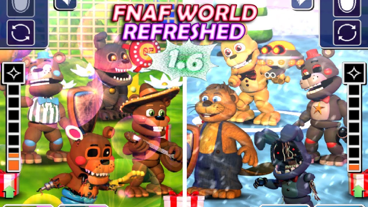 FNAF WORLD REFRESHED 1.6 has EVERYTHING...also getting REMAINING CHARACTERS, CHIPS, BYTES, etc.