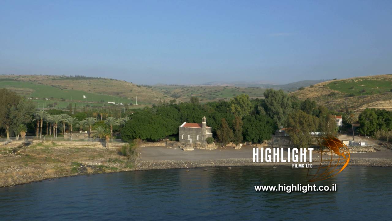 DN4K 006 G Israel stock footage: 4K drone aerial footage of Sea of Galilee near Tabgha from SW