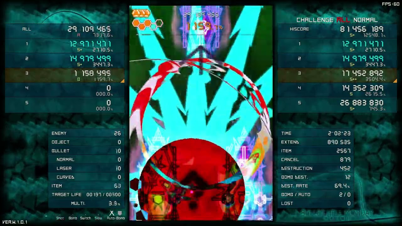 [PC] Bullet Hell Monday  - Challenge ALL Normal 1cc Lock/Shield Rank S+ 86,657,028pts