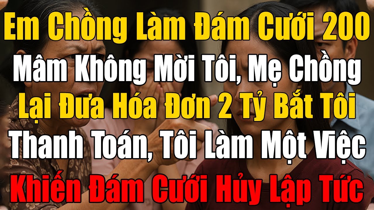 Em Chồng Làm Đám Cưới 200 Mâm Không Mời Tôi Nhưng Mẹ Chồng Lại Đưa Hóa Đơn 2 Tỷ Bắt Tôi Thanh Toán!