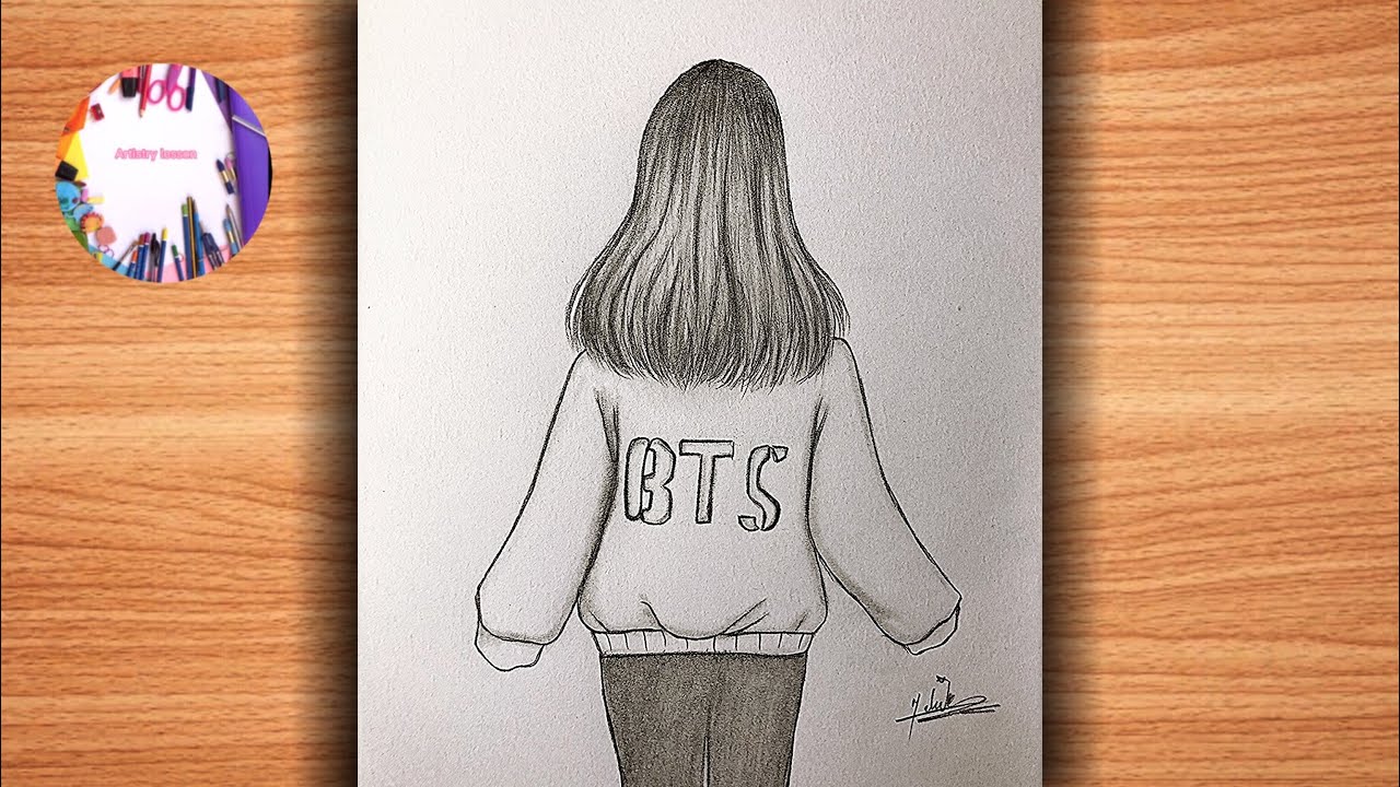 How to Draw a BTS Girl (Backside) -pencil sketch / Drawing Of BTS girl easy /Step by step Drawing