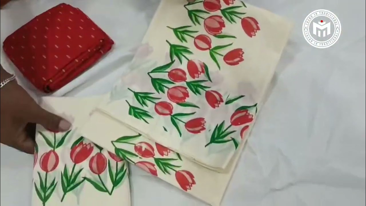 Trending tulip design printed setmundu combined with blouse piece.#kuthampullyhandlooms#setsaree 