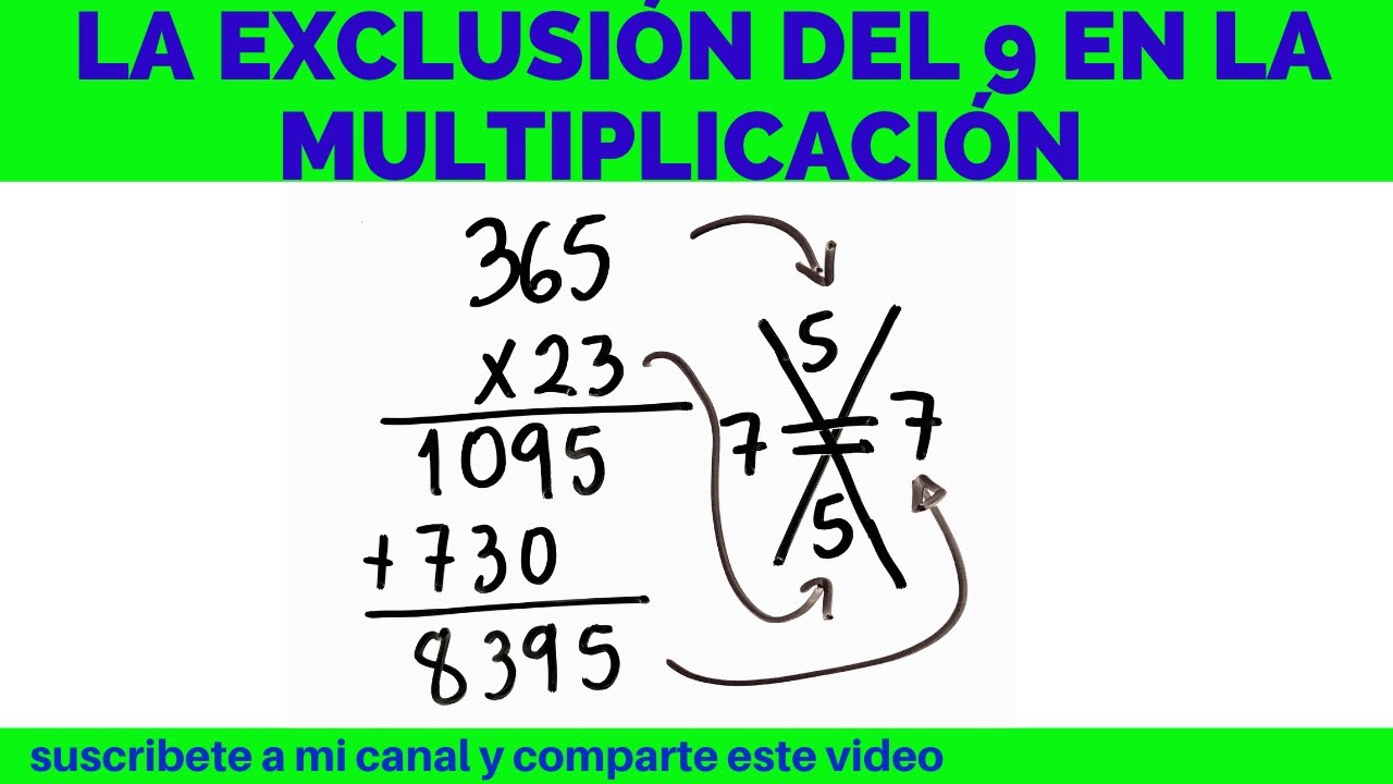 PRUEBA DE LA EXCLUSION DEL NUEVE 9 EN LA MULTIPLICACION DE DOS CIFRAS EN EL MULTIPLICADOR
