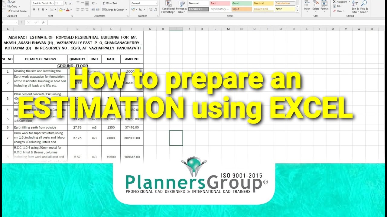How to prepare an ESTIMATE using EXCEL