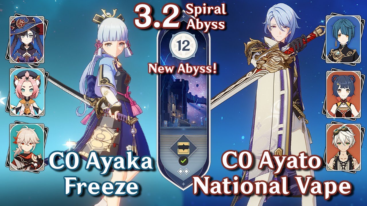 NEW SPIRAL ABYSS 3.2! C0 Ayaka Freeze & C0 Ayato National | Floor 12 Full Stars | Genshin Impact