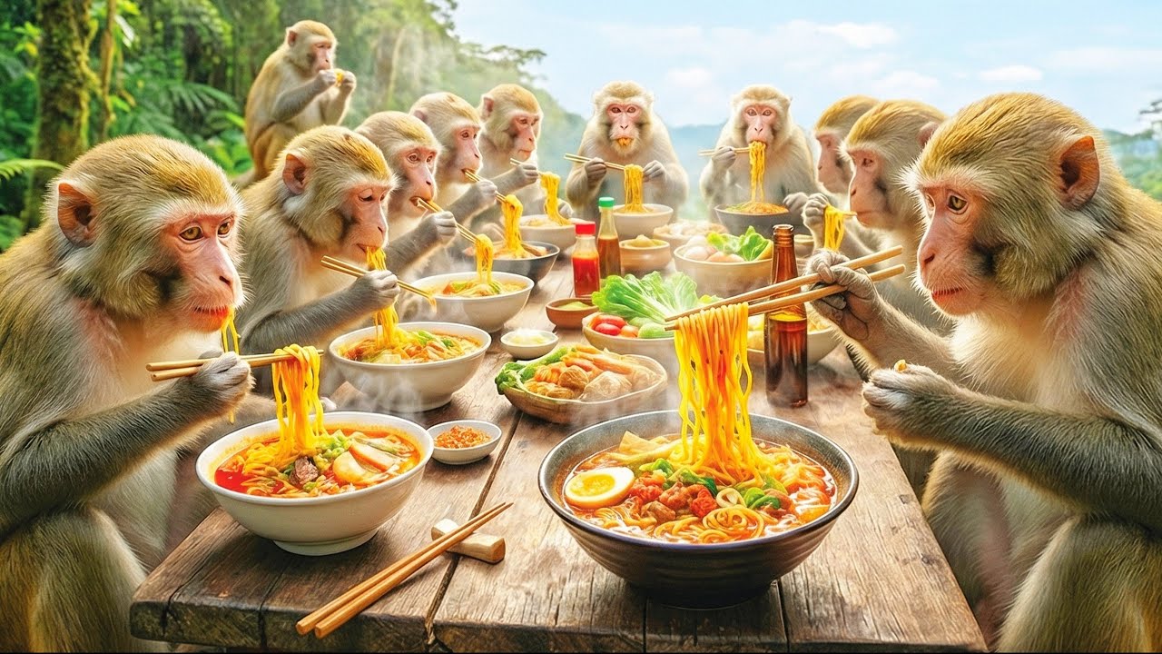 UNBELIEVABLE! Monkey Family Cooks The Ultimate SPICY NOODLES