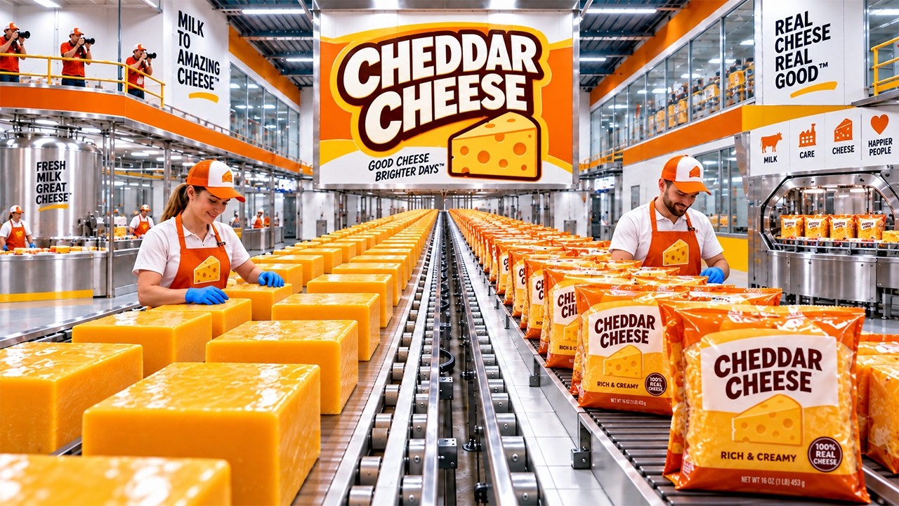 How Industrial Cheddar Cheese is Made 🧀 | 16.000-Ton Cheese Production Line