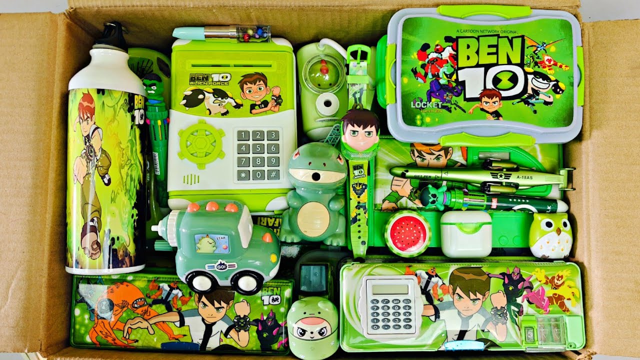 Ben10 toys & stationery items - projector watch, pencil box, dino sharpener, school bag, eraser, pen