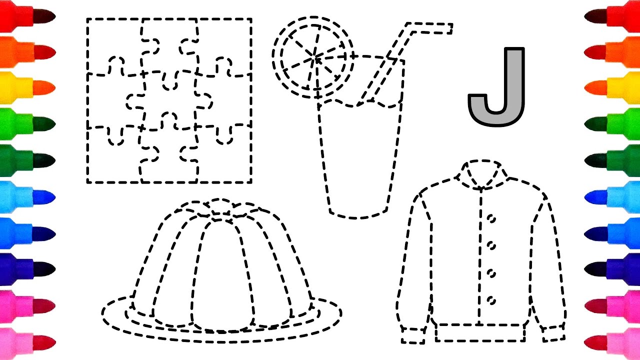[영어놀이]알파벳 J 단어, 직소퍼즐, 젤리, 주스, 자켓, 점선 그림을 그리고 색칠하면서 영어단어 배우기| Coloring Jigsaw, Jelly, Juice, Jacket