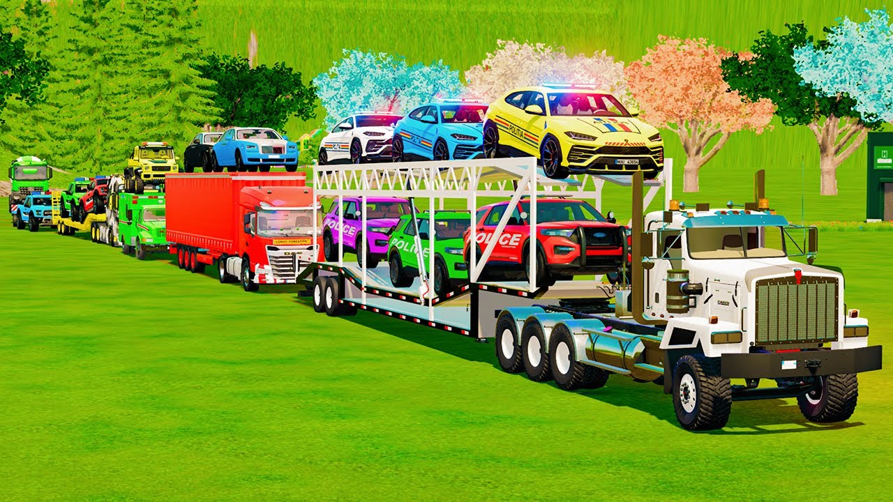 OVERSIZED LOAD TRANSPORT POLICE VS MINI CEMENT MIXERS VS FIRE DEPARTMENT VS AMBULANCE ! FS 25