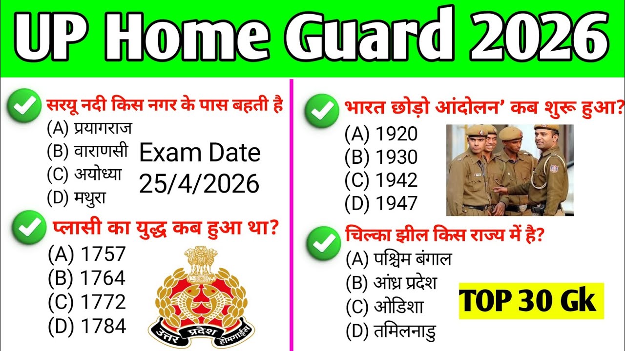 UP home guard gk gs class | Gk gs question up home guard | home guard gk questions 2026