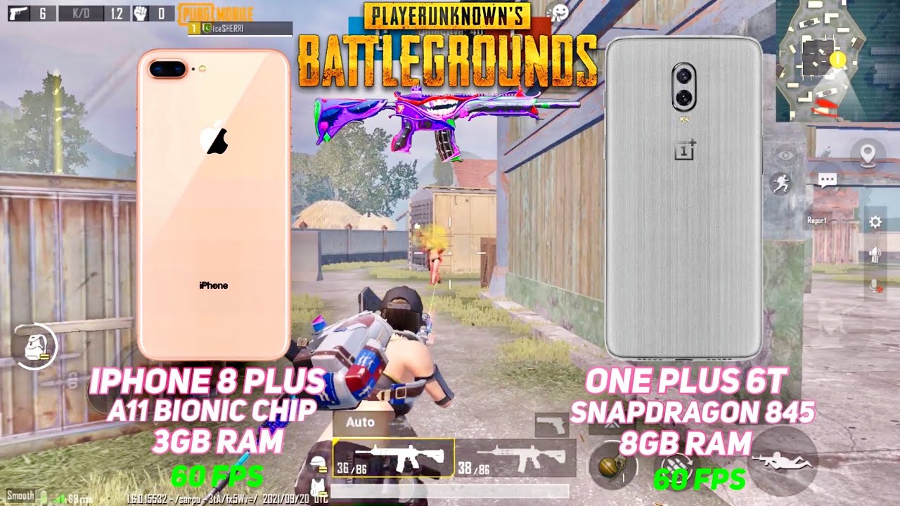 iPhone 8 Plus vs OnePlus 6T Pubg Comparison | iPhone 8 Plus PUBG/BGMI test | 1v1 TDM match | ICEOP