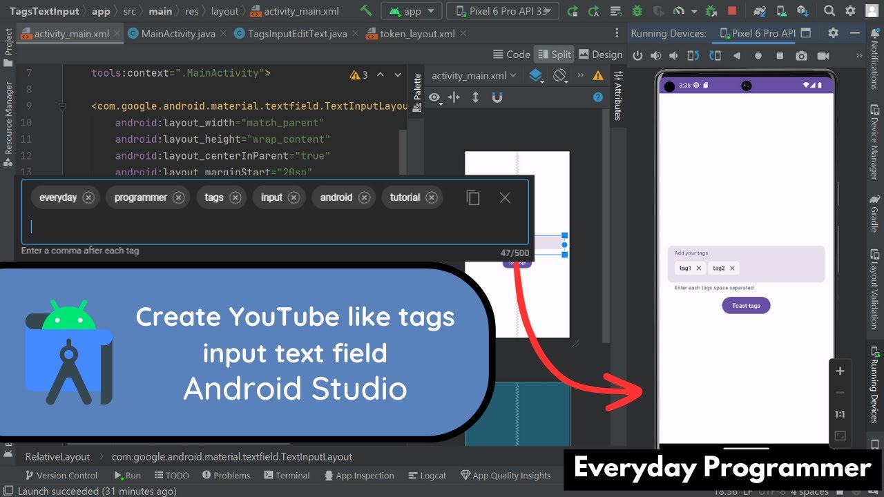 YouTube like tags input text field in Android Studio