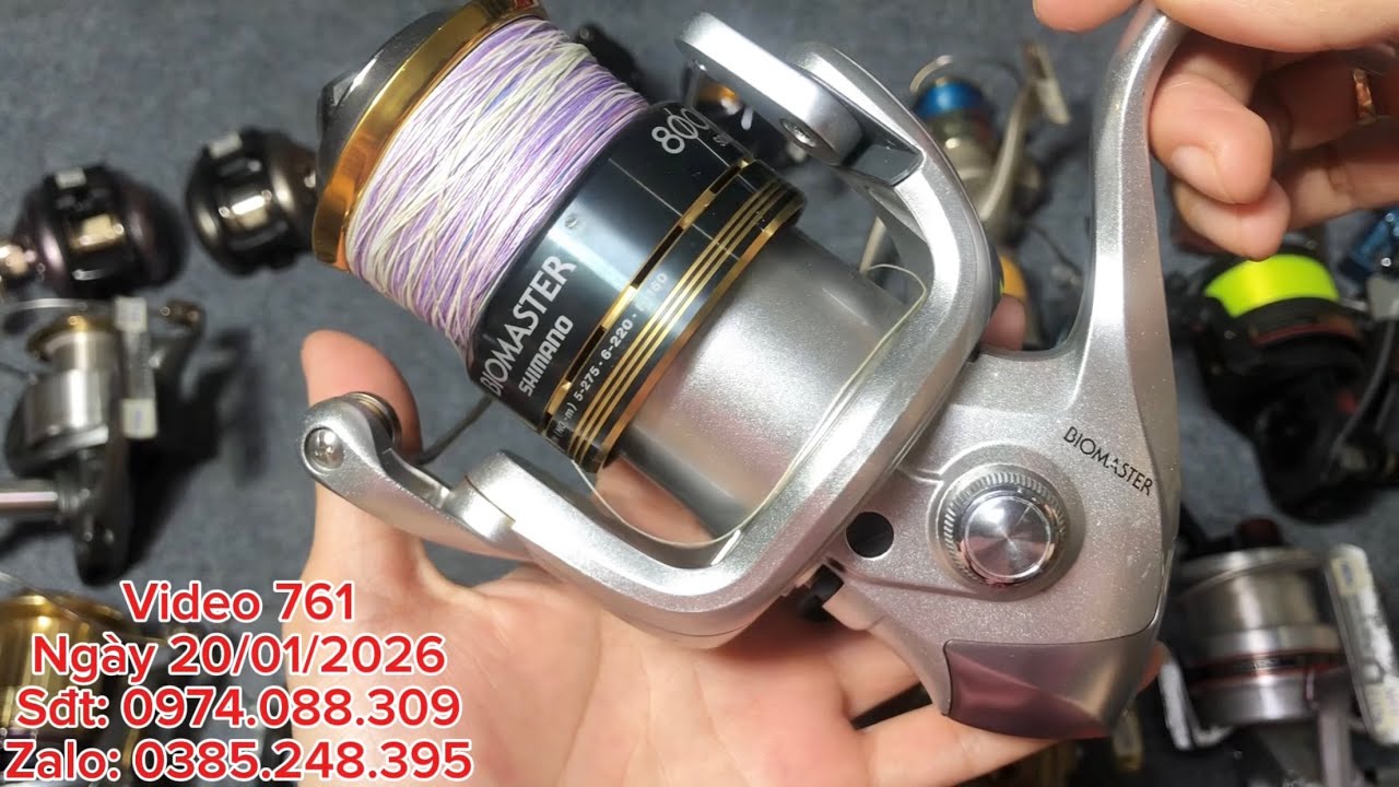 Video 761. Lô 18 máy câu Nhật Shimano Twinpower, Biomaster 8000PG, Daiwa Emblem, Shimano Activecast.