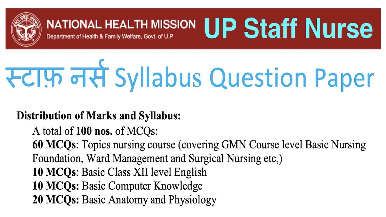 UP NHM Staff Nurse Syllabus 2020 Question Paper
