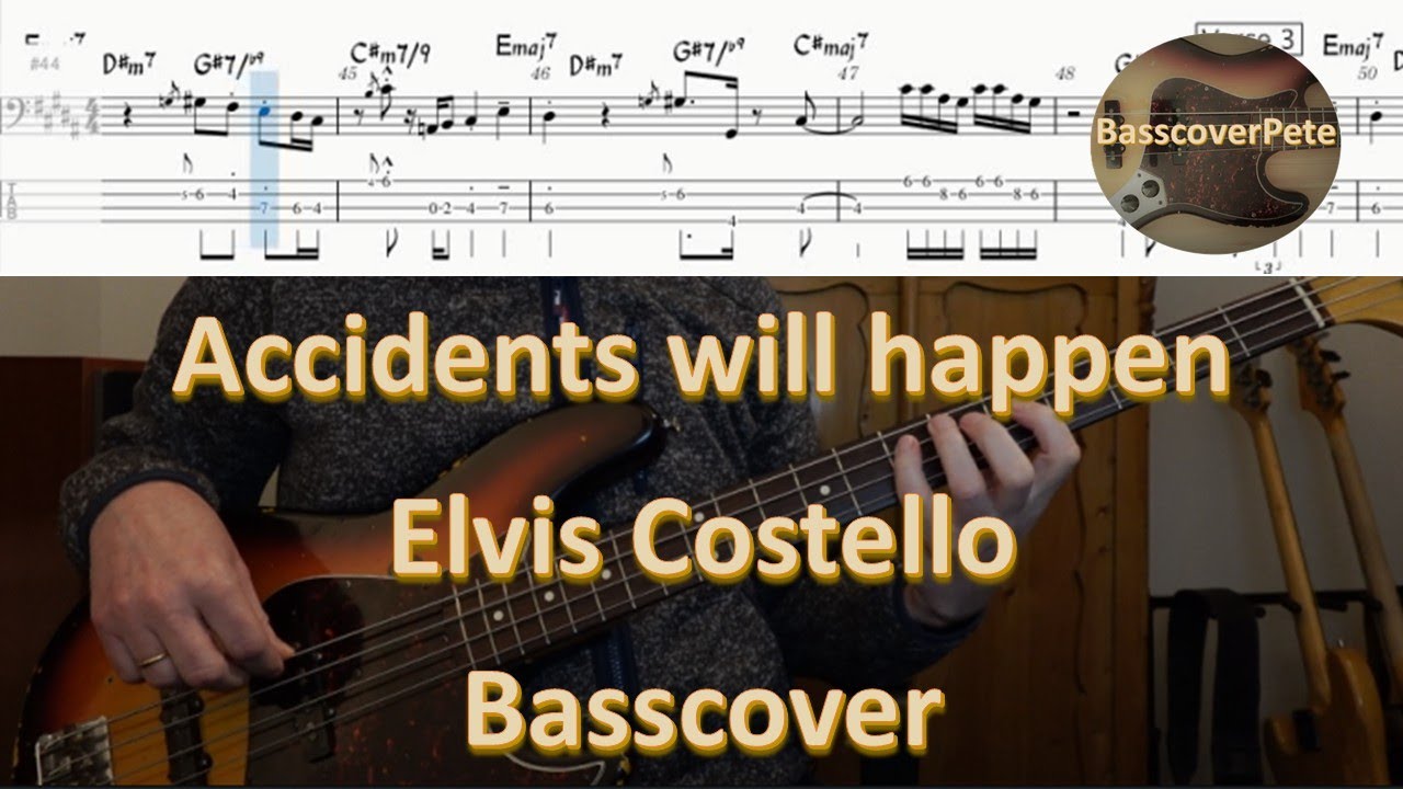 Elvis Costello & The Attractions - Accidents will happen. Bass Cover Tabs Score (standard notation)