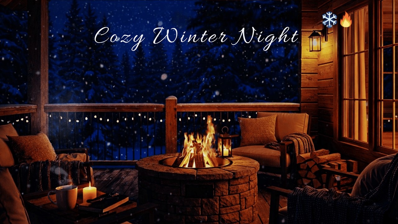 Winter Cabin Night Ambience — Soft Piano and Warm Fireplace Sound for Deep Relaxation