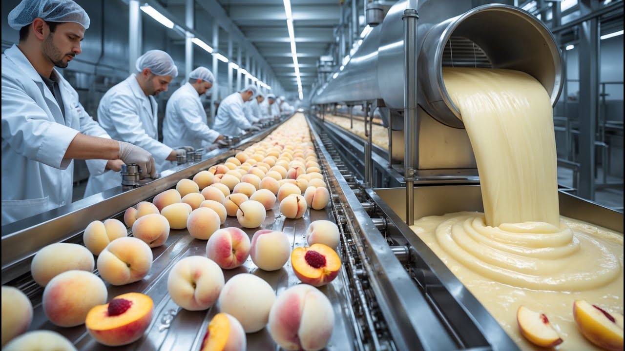 Inside the World’s Most Satisfying White Peach Factory From Fruit to Purée