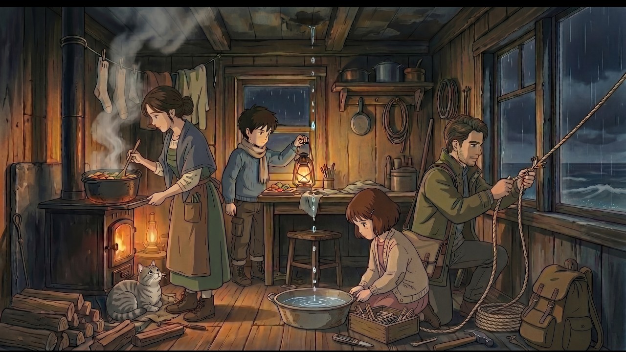 Heartwarming Stormy Cliffside Cottage 🌧️ Family Repairs & Cozy Dinner | Ghibli Survival Valley