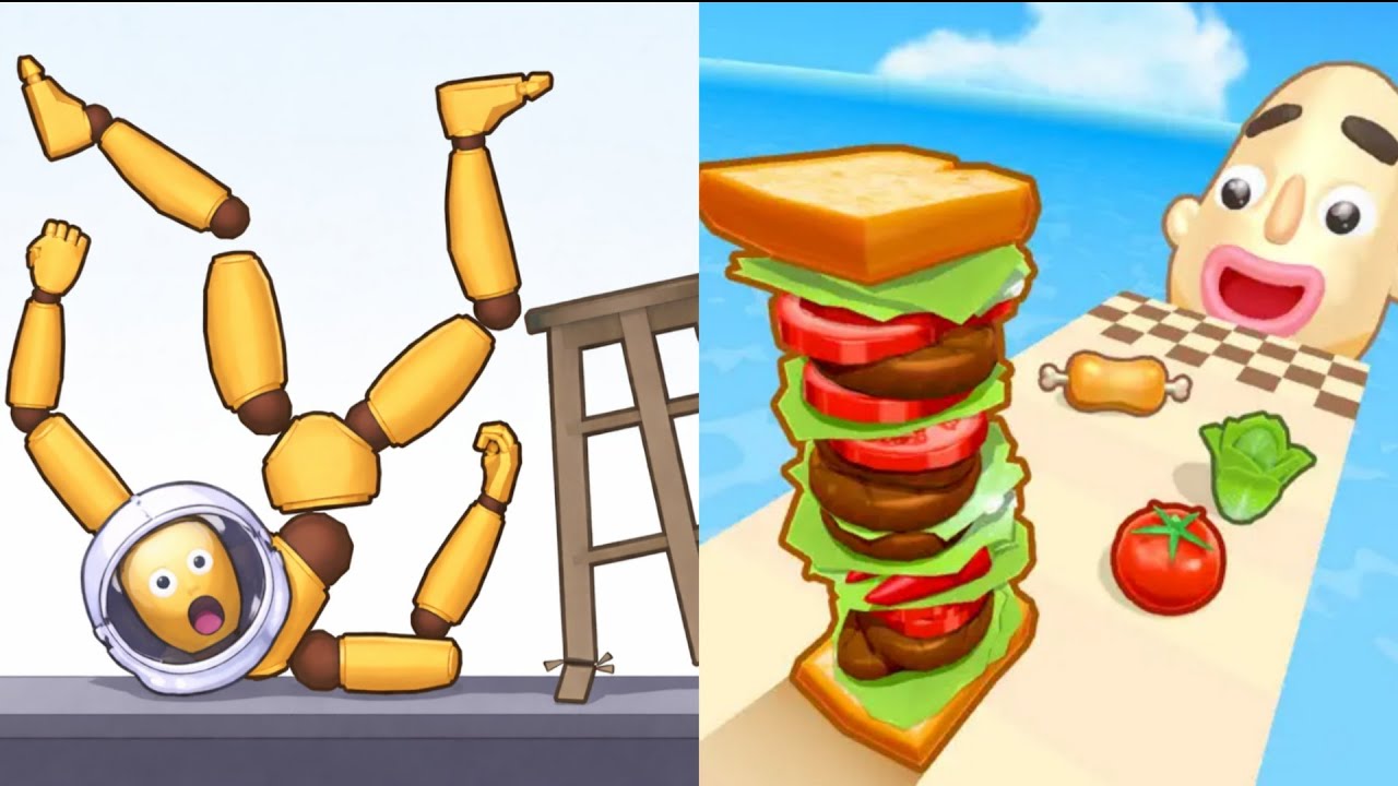 Kick & Break The Ragdoll Games vs Sandwich Runner All Levels Gameplay Android, iOS