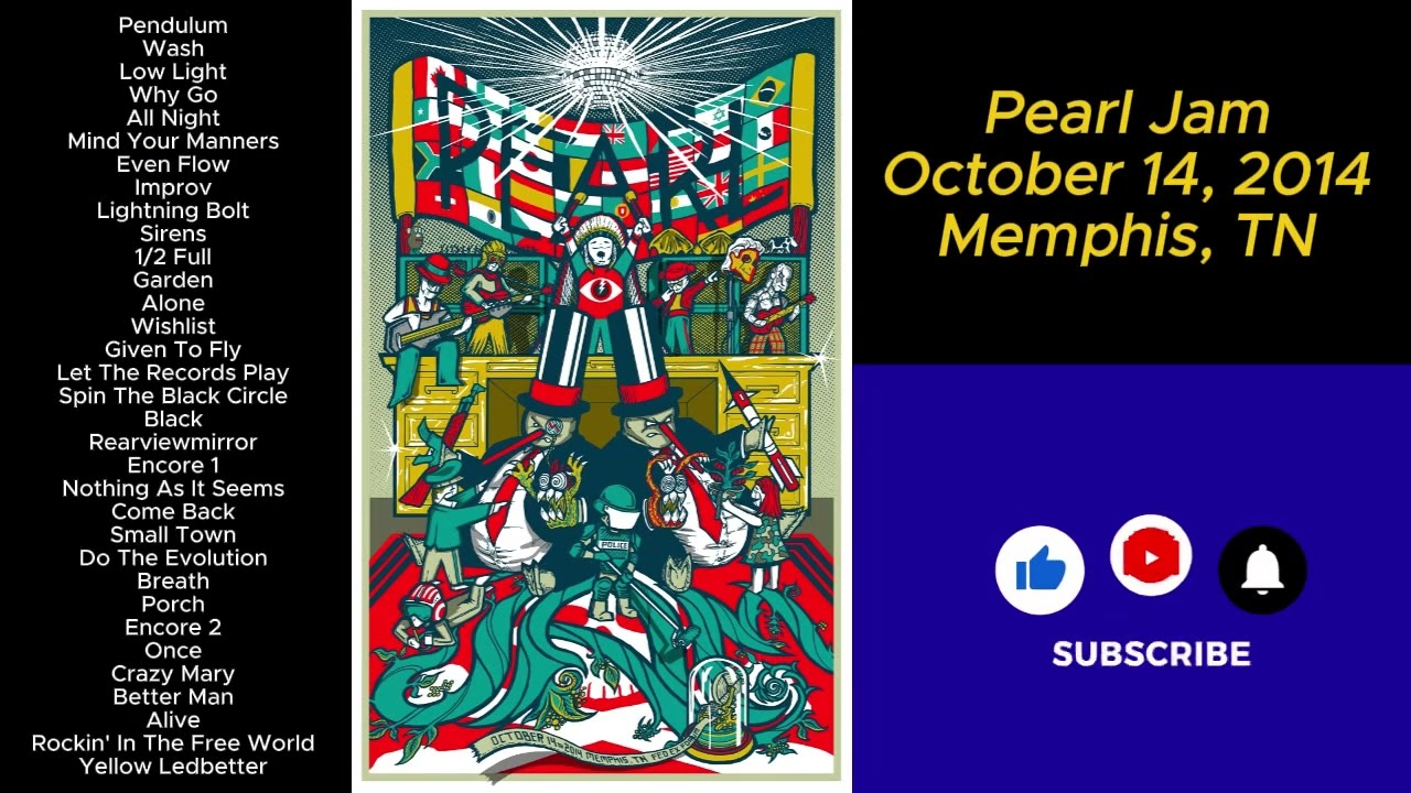 Pearl Jam October 14, 2014 Memphis Tennessee Full Show LIVE Music Concert Alternative Grunge Set Pj