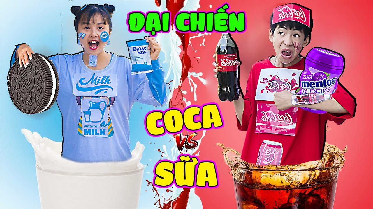 Thử Th&aacute;ch C&ocirc; G&aacute;i Sữa V&agrave; Anh Ch&agrave;ng Coca Cola ❤ KN CHENO Chị Hằng
