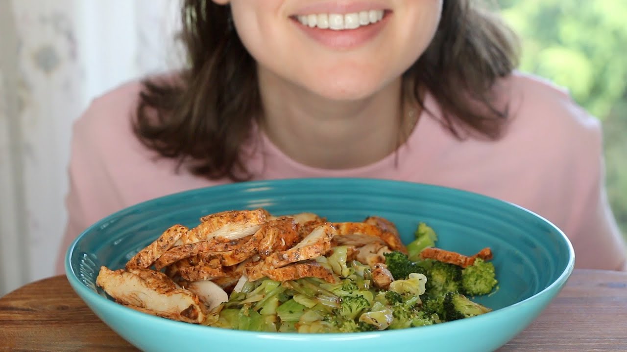 ASMR Eating Sounds Chicken & Broccoli Cabbage Stir Fry | Mukbang 먹방 (No Talking)