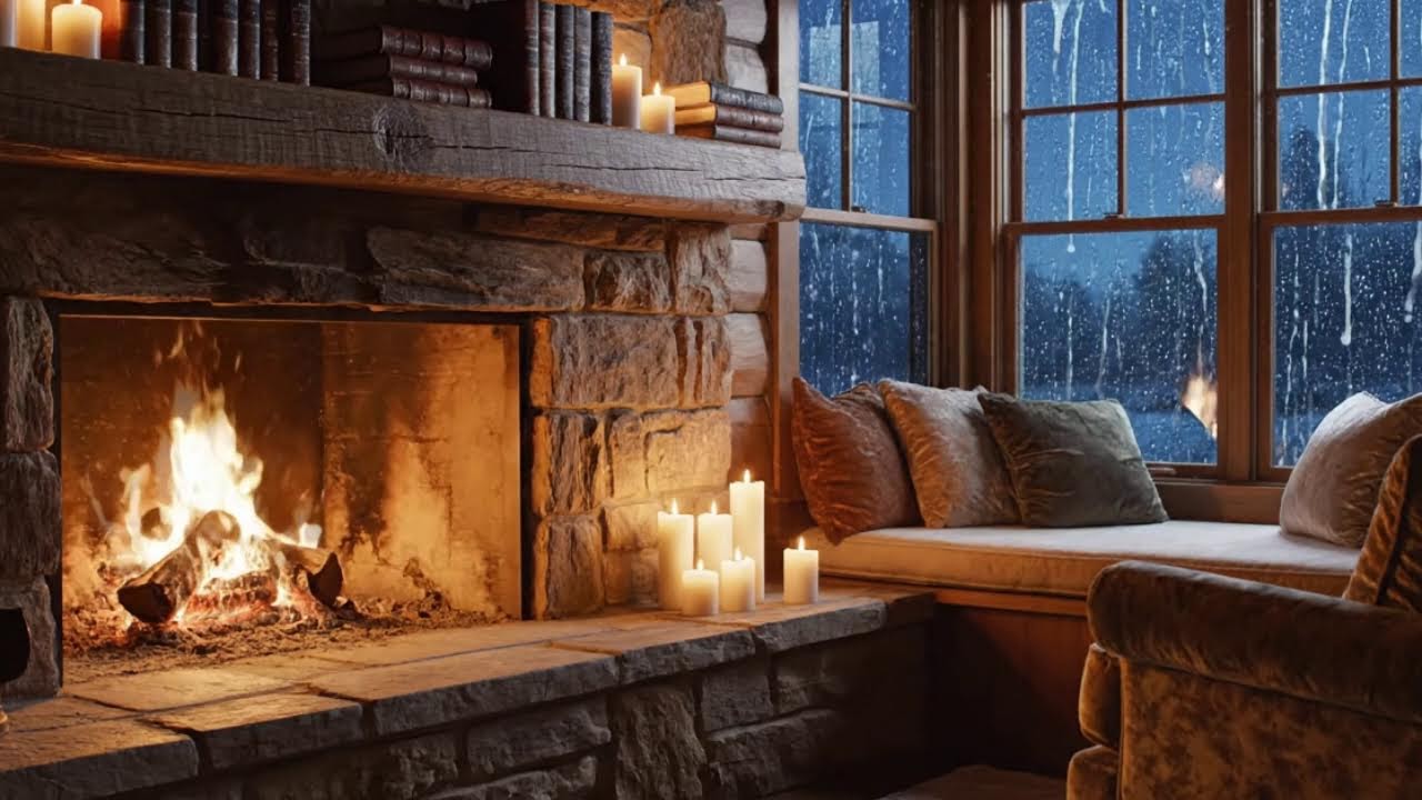 Live Peaceful Fireplace & Rain Ambience | ASMR for Deep Sleep