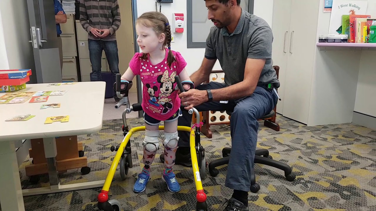 Mia receives her training prosthetic legs