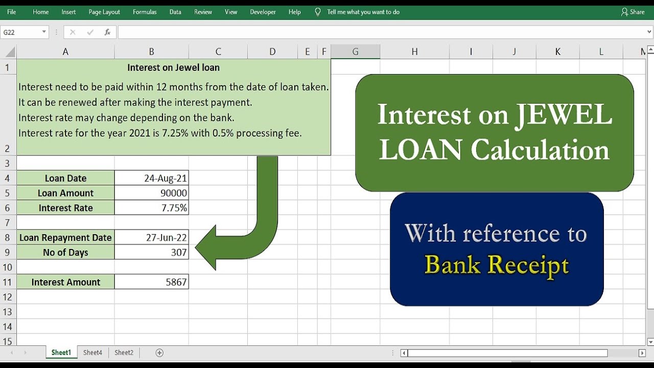 How to calculate Interest on Jewel loan in Excel