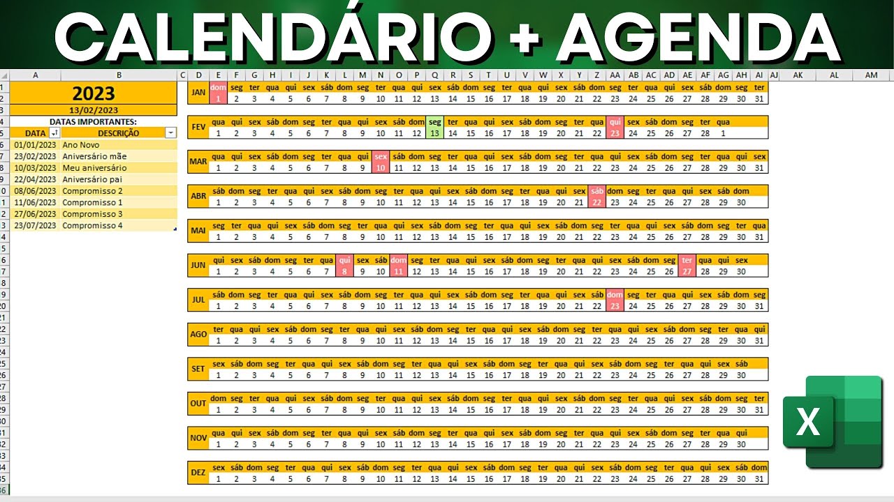 Planilha de Calend&aacute;rio no Excel com Agenda de Compromissos | Baixar Gr&aacute;tis
