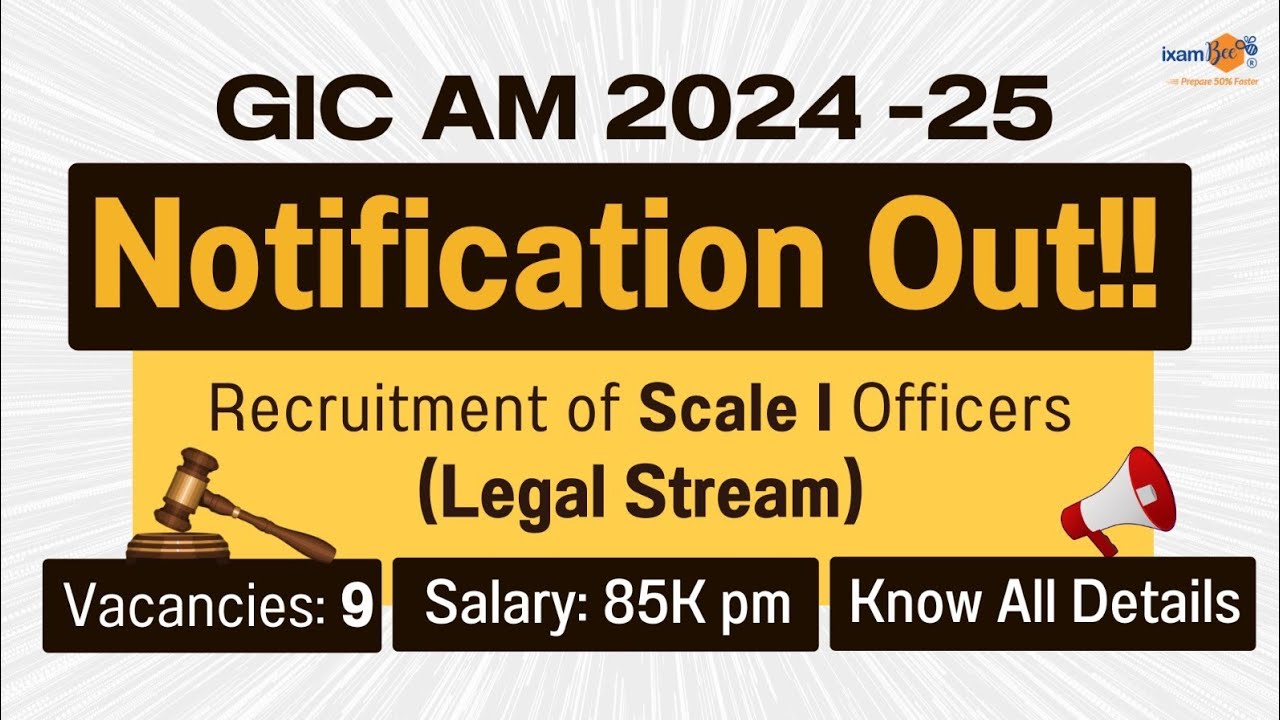 GIC Re Scale I Officers (Legal) Recruitment 2024 | 9 Vacancies | Salary ₹85,000 PM | Apply Now!