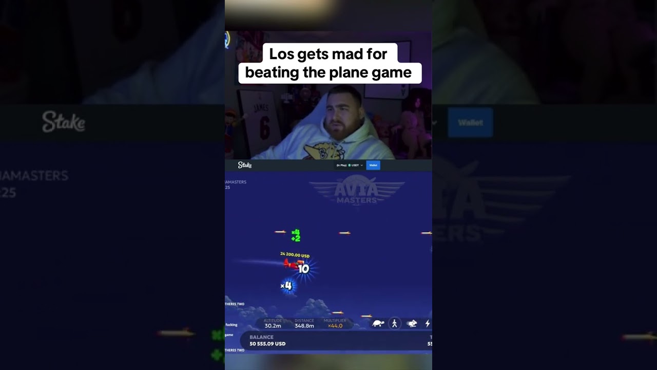 Los gets mad about beating the plane game 😂 #stake #gambling #bigwin