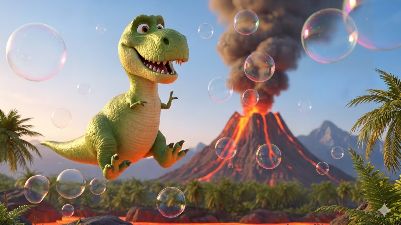 „Tanzende Dinosaurier am Blasen-Vulkan! 🦖🎶 | 3D Kinderlied“